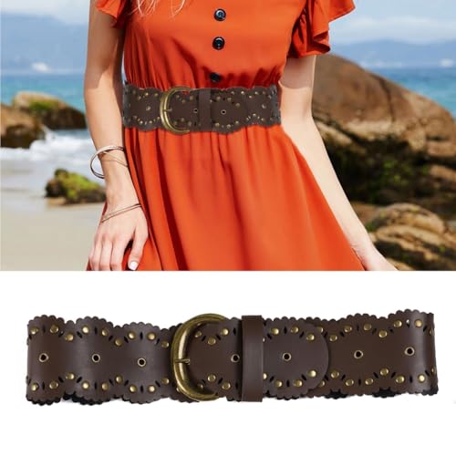 Adjustable 7.5cm Wide Belt PU Leather Waist Girdle Sash with Retro Metal Studs Detailing for Daily Wear or Parties2