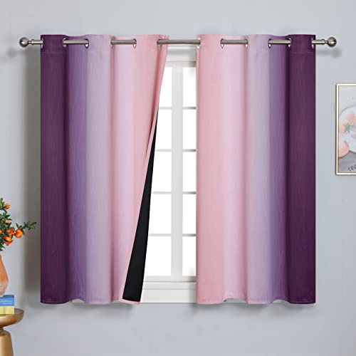 Estelar Textiler Pink and Purple Blackout Curtains 54 Inch Length, Light Blocking Gradient Drapes for Kitchen, Room Darkening Thermal Insulated Grommet Ombre Curtains for Bathroom,42Wx54L,2 Panels