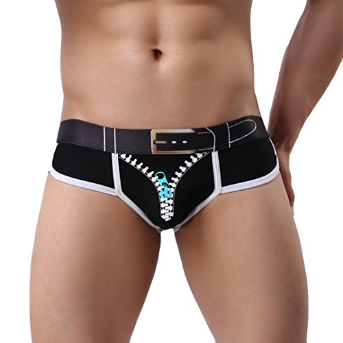 Ropa Interior de Hombres Yesmile Cremallera Suave de Los Hombres Escritos de La Impresión Calzoncillos Bragas Pantalones Cortos Ropa Interior Atractiva (S, Negro)