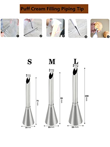 Puff Cream Filling Piping Tip 3 Pcs,Cupcake Filler Tool with 20 Disposable Pastry Bags for Filling Donuts,Cupcakes & Eclairs