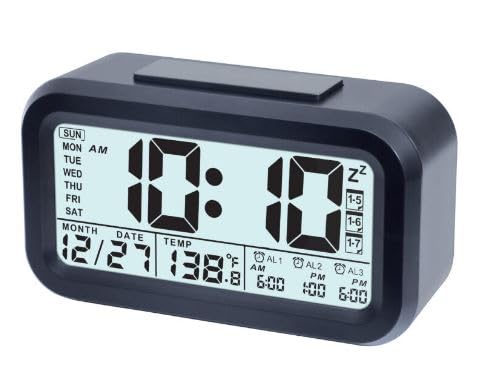 Image of Ajanta Digital Tabel Alarm Clock | Smart Night Light | Temperature Display| Multi-Functional Weekly Alarm Settings | Snooze Digital Backlit Alarm Clock (White) (Black)