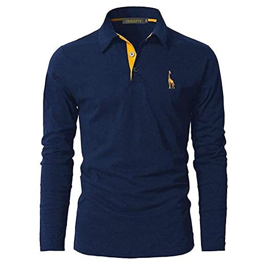 GNRSPTY Polo Manga Larga Hombre Algodon Slim Fit Camiseta Colores de Contraste Bordado de Ciervo Deporte Basic Golf Negocios T-Shirt Top,Azul,L