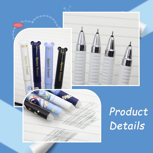 CONNECTION Erasable Pens Set 12 Pcs Astronaut Rub Out Pens 0.5mm Cute Cartoon Gel ink Pens Erasable Ballpoint Pen with 30 Pcs Refills and 2 Pcs Erasers for School,Office Supplies (Multi-color) - Image 3