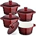 LOVECASA Moldes de Cerámica con Tapas, 240ML, Juego de 4 Moldes para Horno, Ramekins para Soufflé, Creme Brulee, Postre, Mini Cazuela, Rojo