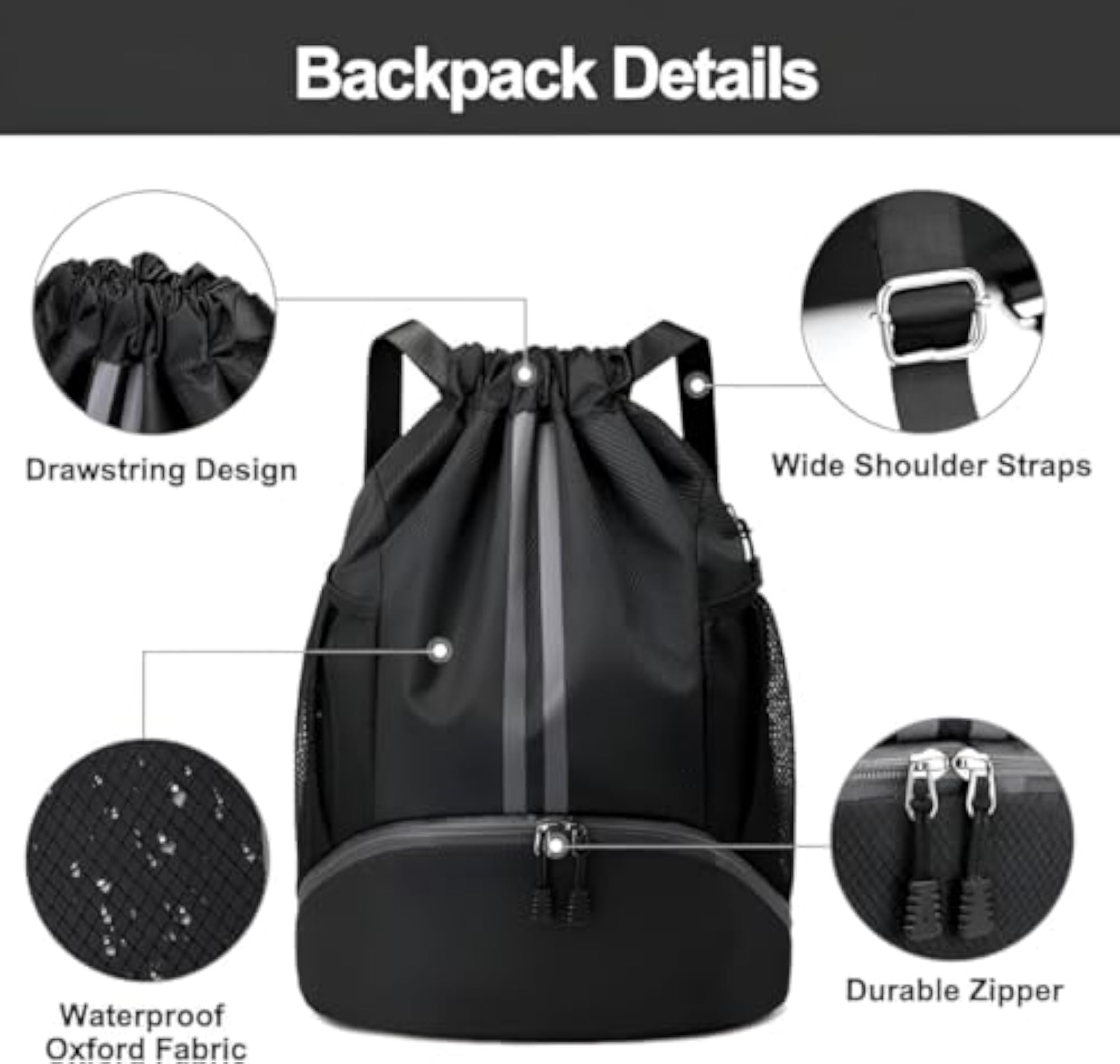 Sports Drawstring Gym Backpack with Shoe Compartment