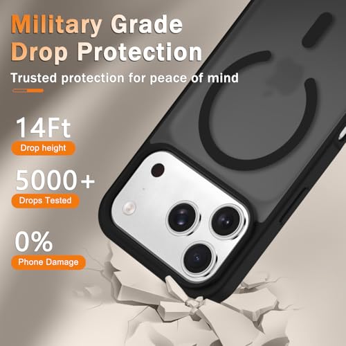 Image of YENAPOON for iPhone 17 Pro Max Case, Matte Magnetic Phone Cover [with 1 Screen Protector] [Support for MagSafe] [Shockproof Military Grade Protection] Translucent Frosted Back, Black
