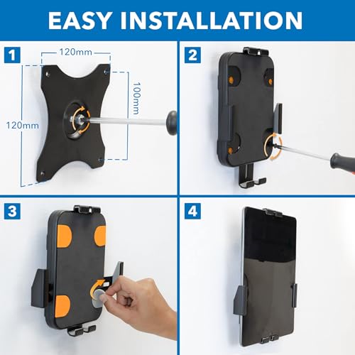 Image of Mount-It! Anti-Theft Tablet Wall Mount | Lockable, Adjustable Clamps for Tablets 7.9-11 Inches, Full Motion Tilt, Swivel, Rotation, VESA 75x75, Perfect for Retail, Office, Hotels, Black