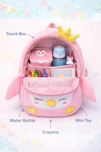 Image of Cartoon Plush Kids School Bag 2-6 Years | Soft Toy Backpack for Boys & Girls | Toddler Nursery Preschool Bag | Lightweight Adjustable Straps
