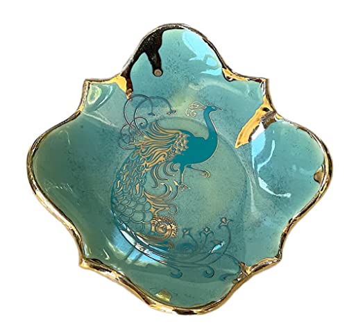 Celadon Green and Gold Peacock Ring Holder, Handmade Ceramic Jewelry Dish, Gift for Mom, Wife, Her, Women, Daughter, Sister, Girlfriend, Bride on Birthday, Xmas, Bridal Shower, Holidays, Anniversary