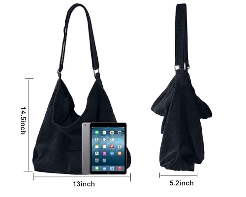 Image of 2026 Corduroy Tote Bag with Zipper Large Casual Handbags Shoulder Purse for Women