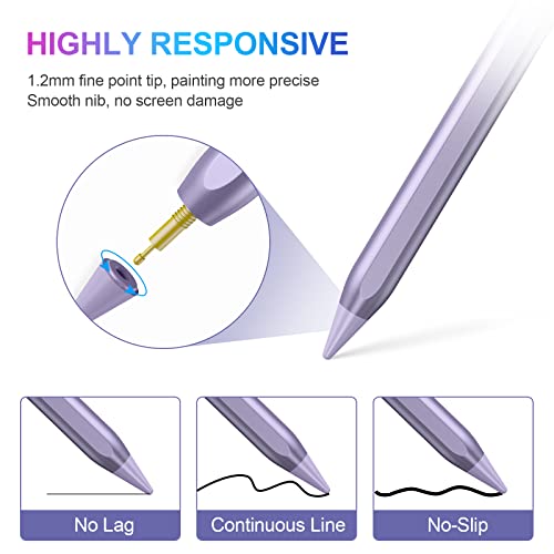 Image of Stylus Pen for iPad 2018-2023 with Palm Rejection, Active Pencil for iPad 10th /9th /8th /7th /6th Generation, for iPad Pro 11 /12.9 inch, for iPad Air 5th /4th /3th Gen, for iPad Mini 6th /5th Gen(Purple)