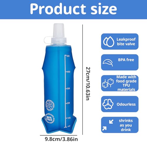 Image of CartHome Running Water Bottle, Collapsible 500ml Soft Flask for Trail Running, Hiking and Outdoor Sports Hydration