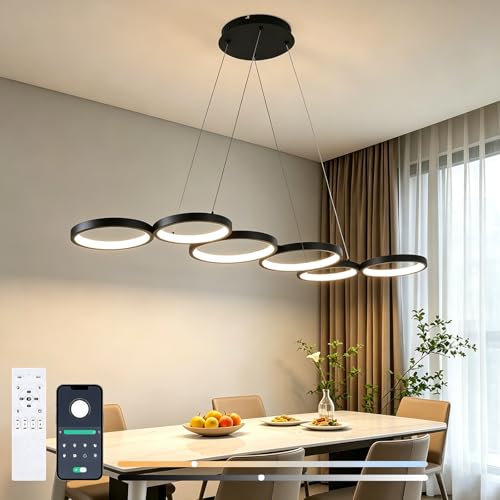 Lámpara colgante LED de 113cm regulable negra para salón comedor elegante