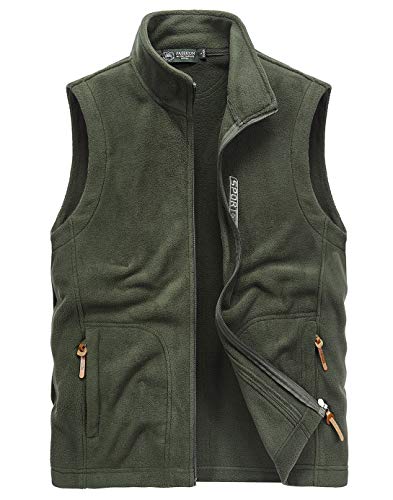 FEOYA Men's Full Zip Soft Polar Fleece Vest Warm Sleeveless Fleece Outerwear Jacket with Pockets Green