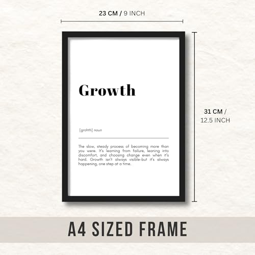Image of ArtAction Growth Wall Frame Poster | Motivational Office Word Art for Study Room & Workspace | A4 Size | Framed Typography Poster | Minimalistic Gift for Office Decor