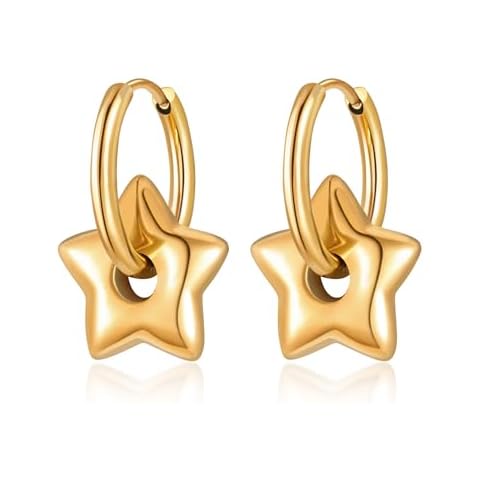 PLTGOOD Gold Hoop Earrings For Women Star Small Hoop Earrings 18K Gold Plated Huggie Earrings Star Hoop Earrings Star Earrings Drop Dangle Earrings Cover