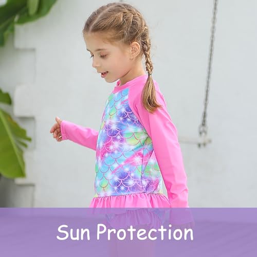 Image of BFUSTYLE Girls Swimsuit 3 Pieces Rash Guard Kids Long Sleeves Bathing Suit 3-8 Years Sun Proction Swimwear Tankini