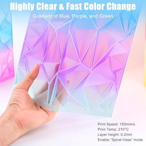 Image of OVV3D Transparent PLA Filament 1.75mm, Multicolor Translucent 3D Printer Filament, Clear PLA Blue Green Purple Gradient Color Change, Spool 1KG, + /- 0.02 mm, Fit Most FDM 3D Printers