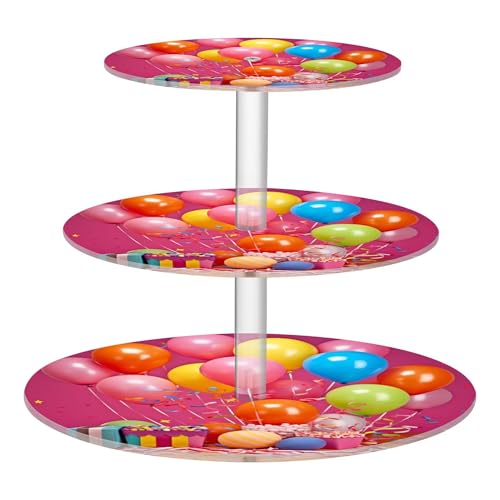 PYBUG Happy Birthday 3 Tier Acrylic Cupcake Stands Tower,Dessert Table Display Set for Tea Party,Wedding,Birthday, Baby Shower