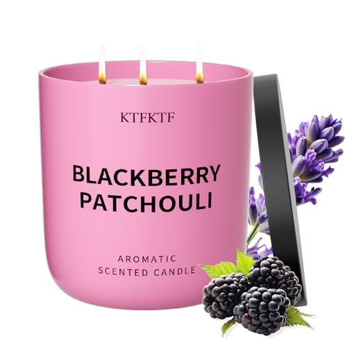 KTFKTF BlackBerry Patchouli Scented Candle for Home 14.1oz 80 Hour Long Lasting Aromatherapy Candles for Focus & Balance Non-Toxic Essential Oil & Soy Wax | Fruity-Spicy Earthy Fragrance