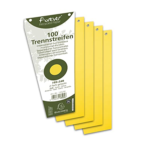 Exacompta 13525B 100er Pack Karton-Trennstreifen. Trapezform gelb. Für eine übersichtliche Anblage Ihrer Dokumente. Trennlaschen Trennblätter Ordner Register Blauer Engel, 10x24