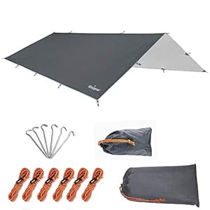 Unigear Zeltplane, Tarp für Hängematte, wasserdicht mit Ösen + 6 Erdnägel+ 6 Seilen, Regenschutz Sonnenschutz für…