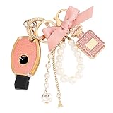 YILINXI Key Fob Cover with Diamond Perfume Keychain, Car Key Shell Accessories Compatible with Mercedes Benz C E M S CLS CLA GLK GLA GLC GLE AMG Class Smart Key for Women, Pink-3 Buttons