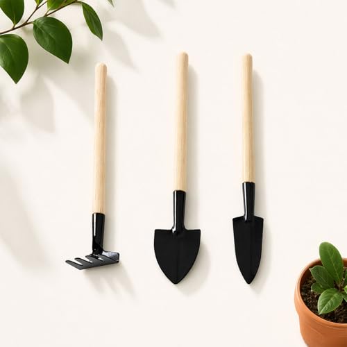 Set de 3 mini herramientas de jardín con mango de madera miniatura 5