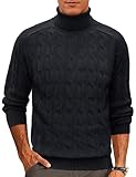 Cotrasen Men's Turtleneck Pullover Sweater Cable Knit Long Sleeve High Neck Cotton Sweater Warm Winter Fall Fisherman Sweaters Fashion Black XL