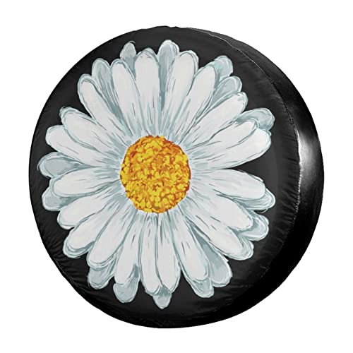 Image of Vintage White Daisy Spare Tire Cover Dust-Proof Wheel Tire Cover Fit Trailer, RV, SUV and Many Vehicle 17 Inch