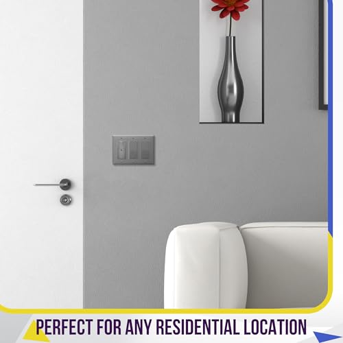 Image of ENERLITES Decorator Wall Plate, Light Switch or Receptacle Outlet Cover, Gloss Finish, Size 3-Gang 4.50 inch H x 6.38 inch L, 8833-GY, Gray