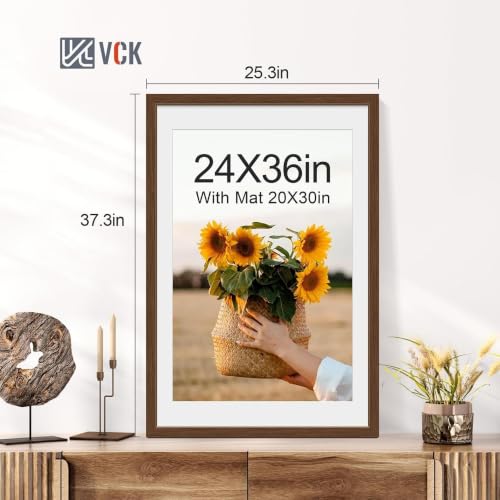 Image of VCK 24x36 Poster Frame 5 Pack, Brown Wood, 20x30 Mat, for Wall Art