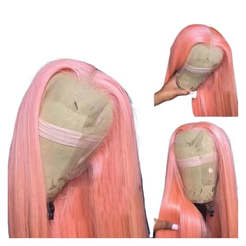 Las pelucas rosas claras del pelo frente cordón de 13x4 HD, for las mujeres pre desplumaron la peluca frontal recta 13x6(13x4,28inches)