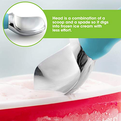 Image of Spring Chef Stainless Steel Ice Cream Scoop with Soft Grip Handle, Aqua Sky