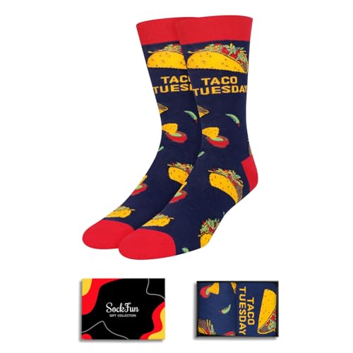 Funny Men's Taco Socks - Mexican Gifts for Dad, Taco Tuesday Food Socks, Cinco de Mayo Gifts