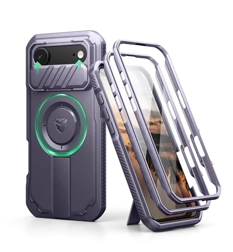 Image of Dexnor for iPhone 17 Air Case with Slide Camera Cover & Adjustable Kickstand & Built-in Screen Protector, Compatible Wireless Charging,Rugged Cases Heavy-Duty Protective Cover,Phantom Purple