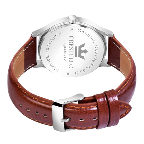Image of CRESTELLO Faux Leather Strap Analog Wrist Watch for Men (Black /Blue /Green /Brown /Silver Dial) | CR-WT044