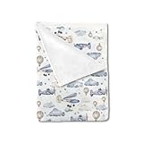 Unisex Plane Hot Air Balloons Transportation Theme Baby Nursery Throw Gift Blanket for Boys Girls, Aircraft Clouds Stars Pattern Swaddle Receiving Bed Blanket for Newborn Toddlers Kids-30x40