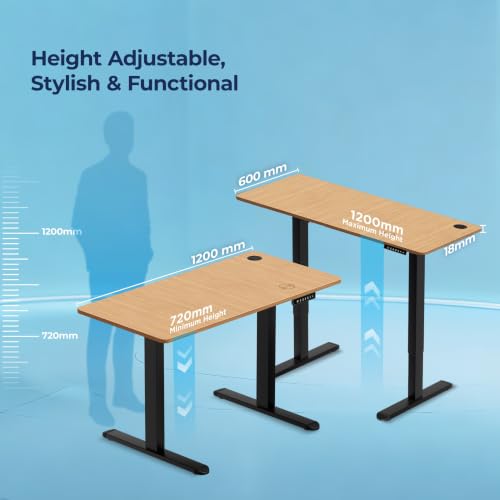 Image of The Sleep Company AeroPro Electric Height Adjustable Desk | Ergonomic WFH Table | 4 Memory Presets | Wireless Charging | 2 Yr Warranty | 1200x600 Top | Free Installation | Oak & Black