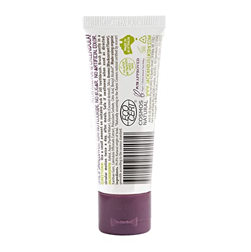 Image of Jack N' Jill Natural Kids Toothpaste - Blackcurrant & Blueberry - Organic, Gluten Free, Vegan, BPA Free, Fluoride Free, SLS Free, Dairy Free - Making Toothbrushing Fun for Kids - 1.76 oz (Pack of 2) | Fluoride Free Kids & Toddlers Toothpaste, Gently Cleans Teeth, Helps Soothe Gums, 40% Xylitol, BPA Free, No Artificial Dyes