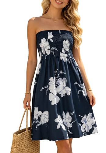 Image of Zyyfly Summer Strapless Dress for Women Tube Top Sundress Casual Beach Cover Ups