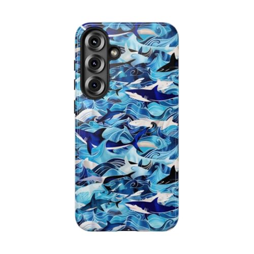 Coque Samsung S25 Plus motif vagues de l'océan bleu et requins rigide brillante