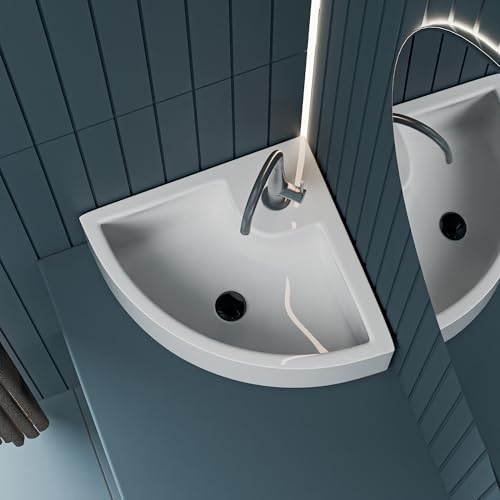 Image of LUXART Ceramic Wall Mount & Table Top Bathtroom Basin-16 x 16 x 5 Inc Glossy Finish Wall Hung & Countertop Designer Vessel Sink - Over counter Wash Basin For Hotel Home Living Room