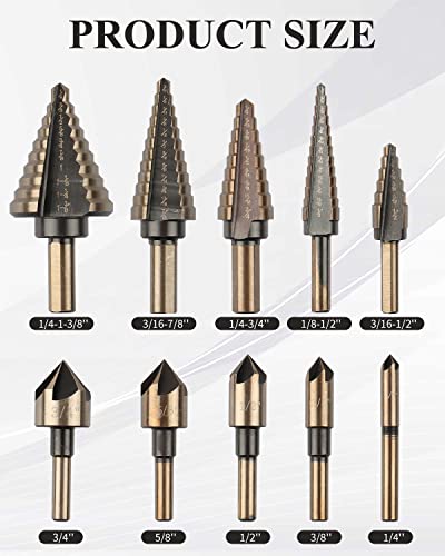 Rocaris 5 Pcs Step Drill Bit & 5 Pcs Countersink Drill Bit Set, Titanium Coated, 50 Sizes Of Step Bit For Metal thumb #3