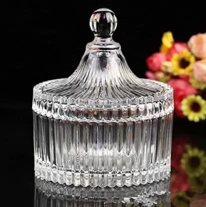 Image of Elegant Crystal Glass Jar with Lid - Decorative Candy Box, Dry Fruit & Cookie Storage Container for Kitchen, Dining & Gifting - Multipurpose Transparent Glass Organizer