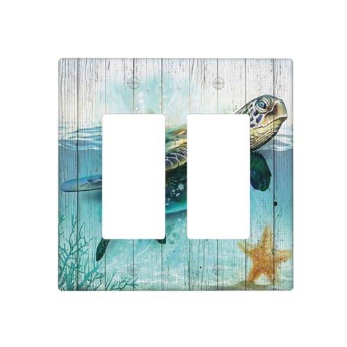 Sea Turtle Ocean Rustic Wood 1 Gang Rocker Light Switch Cover Decorative Single Decora Outlet Wall Plate Faceplate Switchplate GFCI for Farmhouse Bathroom Bedroom Decor