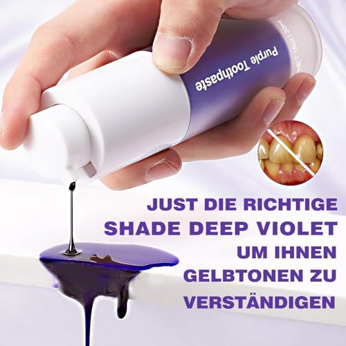 Lila Zahnpasta für Zahnaufhellung, 30ML Lila Zahnpasta für Strahlend Weiße Zähne Farbkorrektor, Tiefenreinigung, Zahnfleckenentfernung, Whitening, Zahnaufhellung