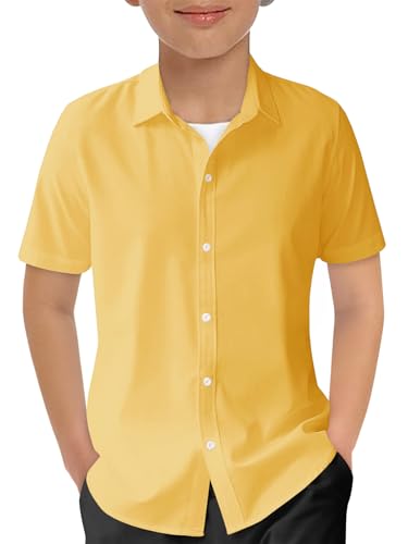 Image of Haloumoning Boys Short Sleeve Dress Shirts Button Down Formal Uniform Shirt