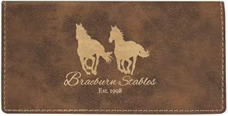 Custom Logo Checkbook Cover Faux Leather Permanently Engraved (Rustic Brown with Gold)