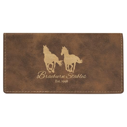 Custom Logo Checkbook Cover Faux Leather Permanently Engraved (Rustic Brown with Gold)